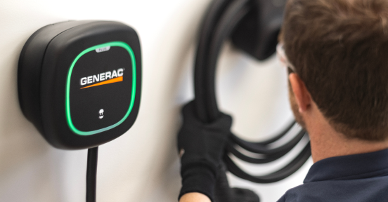 A sustainable future begins with EV Chargers – Lafayette homeowner using a Generac Electric Vehicle charger in a garage installation